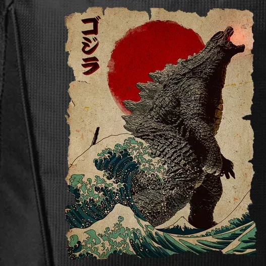 Vintage Japanese Godzilla Great Wave Poster City Backpack