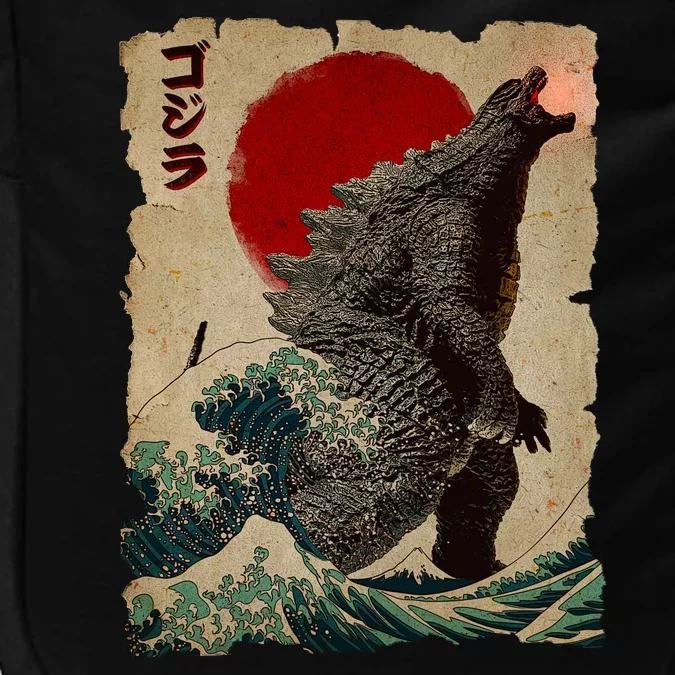 Vintage Japanese Godzilla Great Wave Poster Impact Tech Backpack