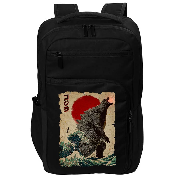 Vintage Japanese Godzilla Great Wave Poster Impact Tech Backpack