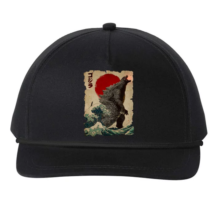 Vintage Japanese Godzilla Great Wave Poster Snapback Five-Panel Rope Hat