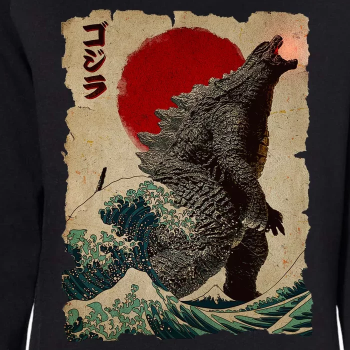 Vintage Japanese Godzilla Great Wave Poster Womens California Wash Sweatshirt