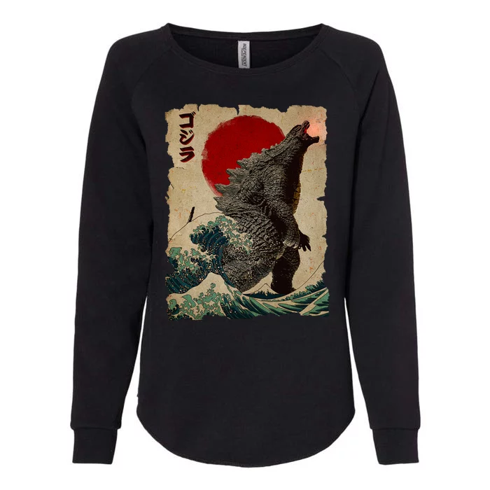 Vintage Japanese Godzilla Great Wave Poster Womens California Wash Sweatshirt