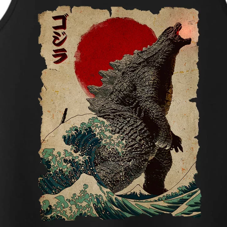 Vintage Japanese Godzilla Great Wave Poster Performance Tank