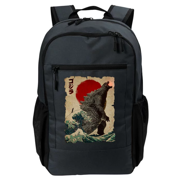 Vintage Japanese Godzilla Great Wave Poster Daily Commute Backpack