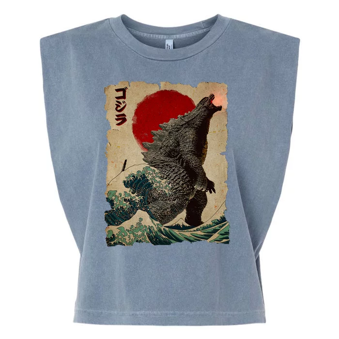 Vintage Japanese Godzilla Great Wave Poster Garment-Dyed Women's Muscle Tee