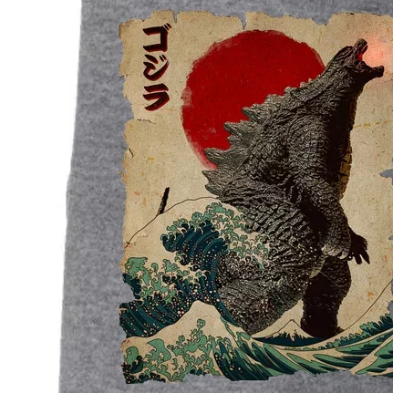 Vintage Japanese Godzilla Great Wave Poster Doggie 3-End Fleece Hoodie