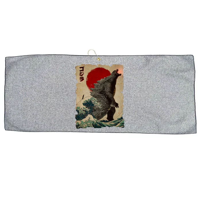 Vintage Japanese Godzilla Great Wave Poster Large Microfiber Waffle Golf Towel