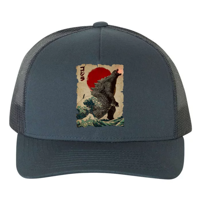 Vintage Japanese Godzilla Great Wave Poster Yupoong Adult 5-Panel Trucker Hat