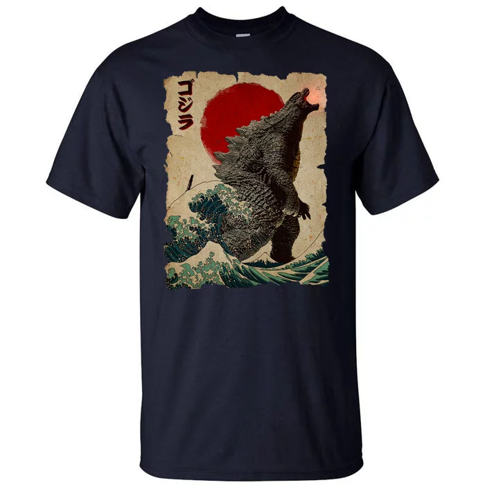 Vintage Japanese Godzilla Great Wave Poster Tall T-Shirt