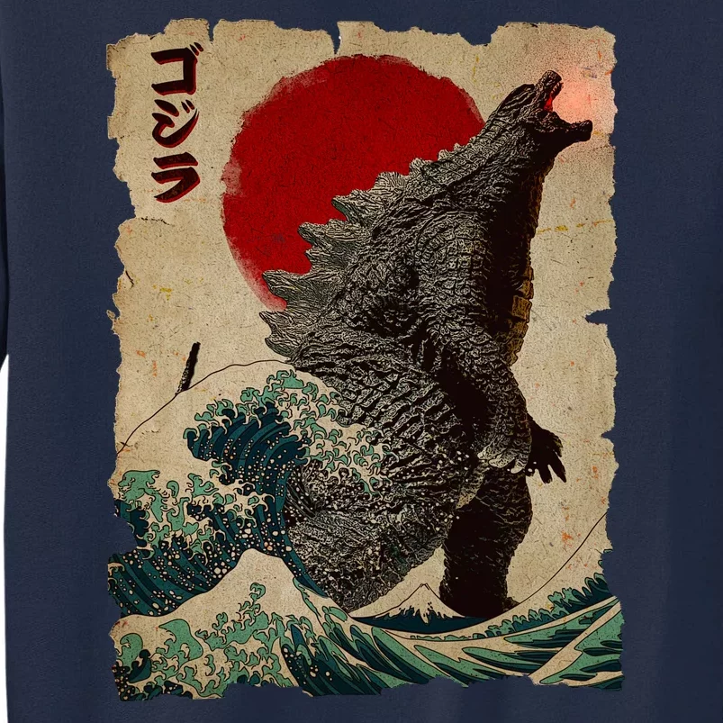 Vintage Japanese Godzilla Great Wave Poster Tall Sweatshirt