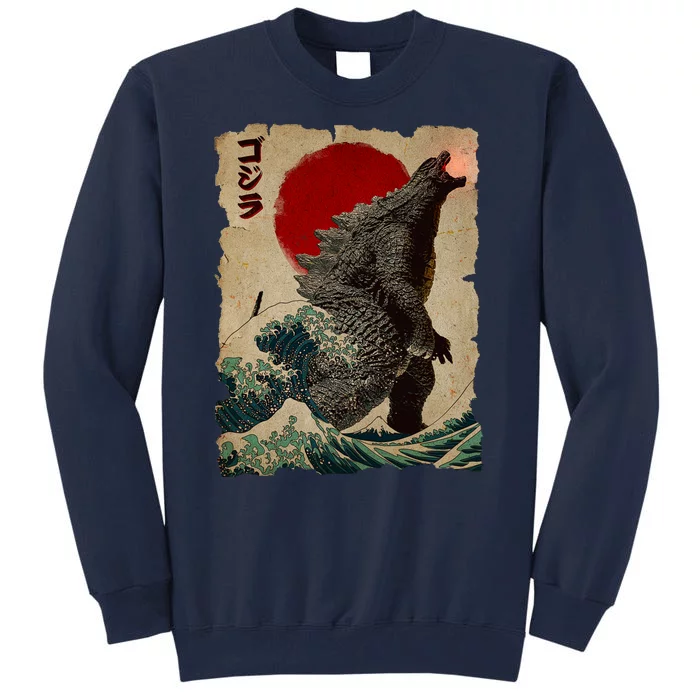 Vintage Japanese Godzilla Great Wave Poster Tall Sweatshirt