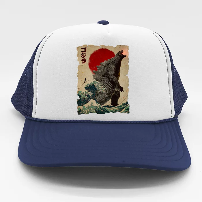 Vintage Japanese Godzilla Great Wave Poster Trucker Hat