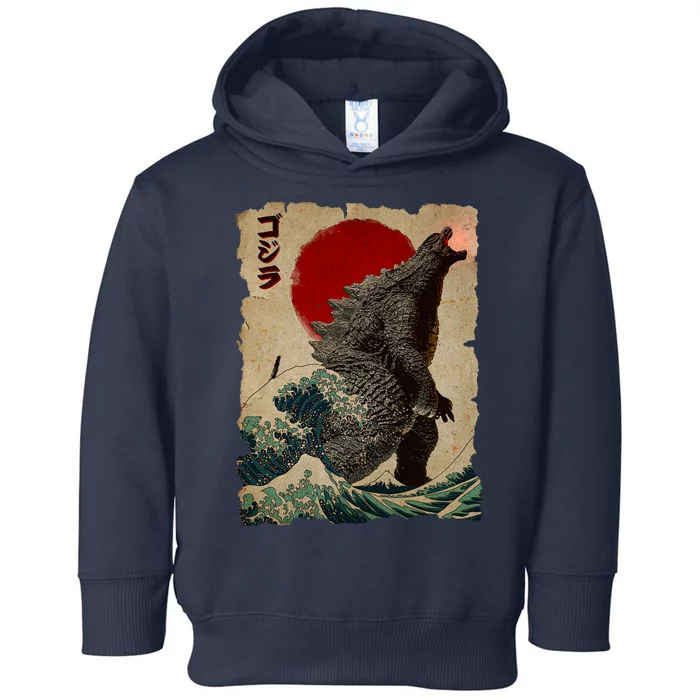 Vintage Japanese Godzilla Great Wave Poster Toddler Hoodie