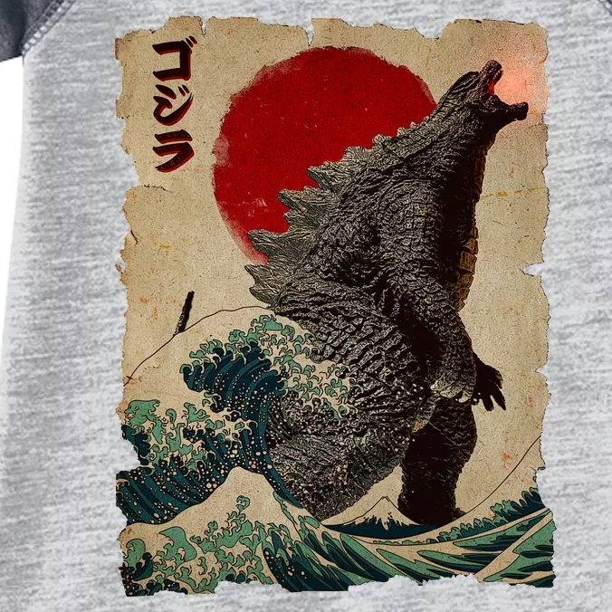 Vintage Japanese Godzilla Great Wave Poster Infant Baby Jersey Bodysuit