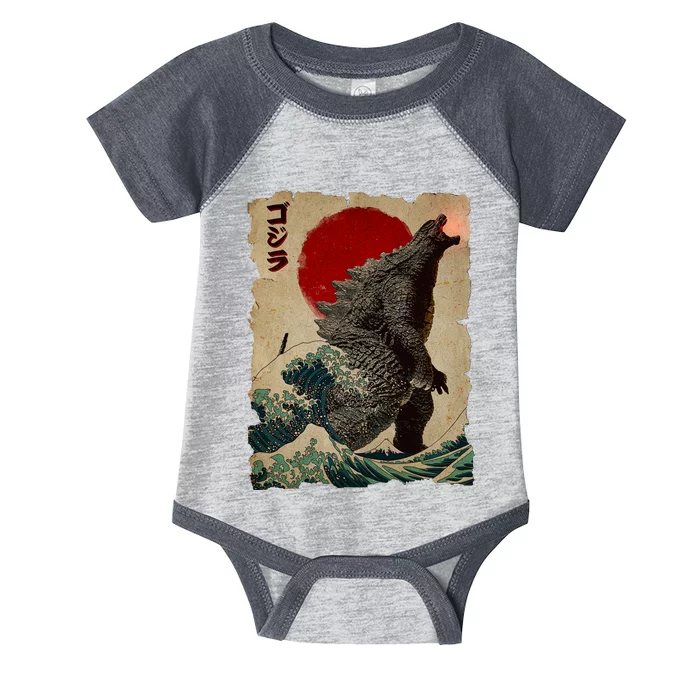 Vintage Japanese Godzilla Great Wave Poster Infant Baby Jersey Bodysuit