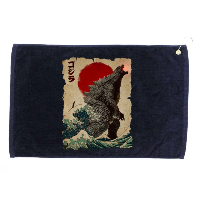 Vintage Japanese Godzilla Great Wave Poster Grommeted Golf Towel