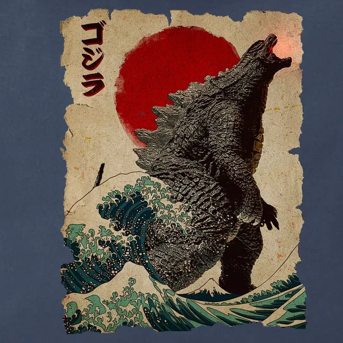 Vintage Japanese Godzilla Great Wave Poster Zip Tote Bag