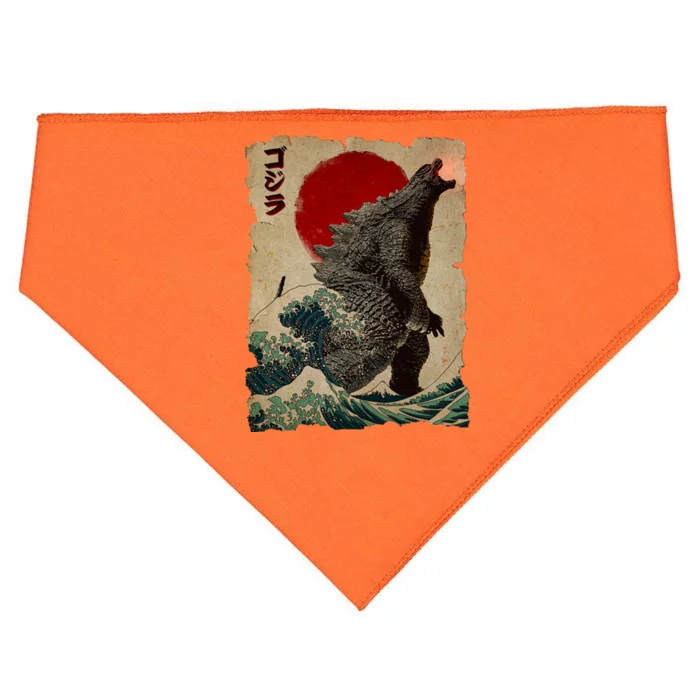 Vintage Japanese Godzilla Great Wave Poster USA-Made Doggie Bandana