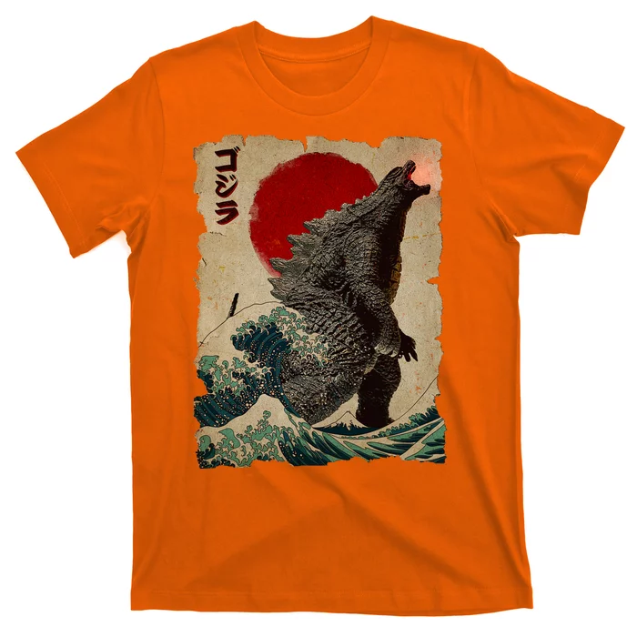 Vintage Japanese Godzilla Great Wave Poster T-Shirt
