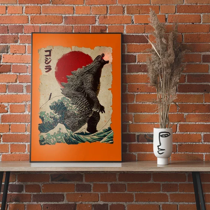 Vintage Japanese Godzilla Great Wave Poster Poster