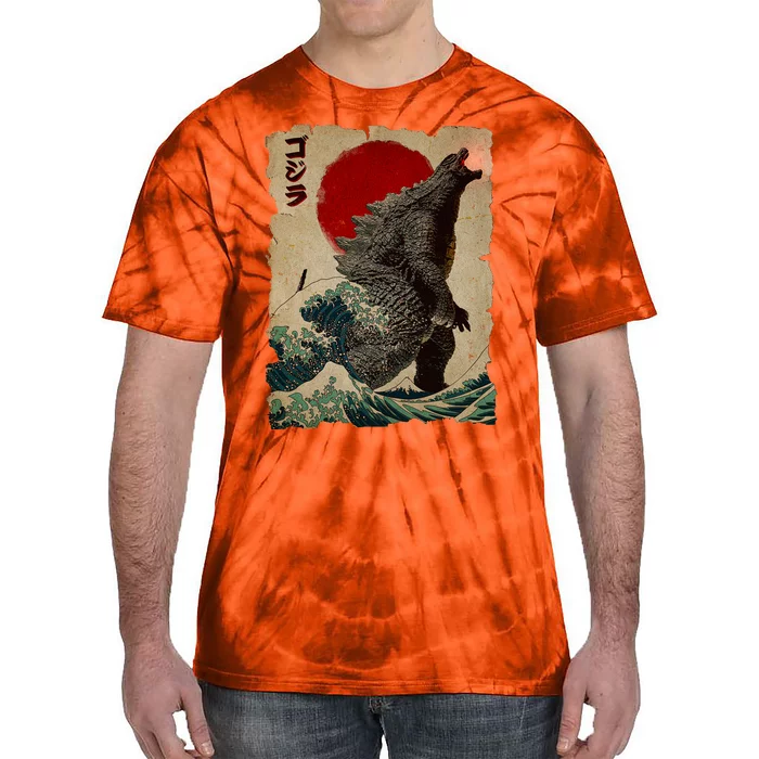 Vintage Japanese Godzilla Great Wave Poster Tie-Dye T-Shirt