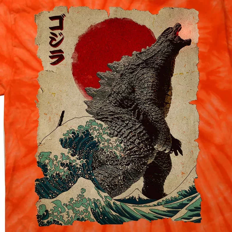 Vintage Japanese Godzilla Great Wave Poster Tie-Dye T-Shirt