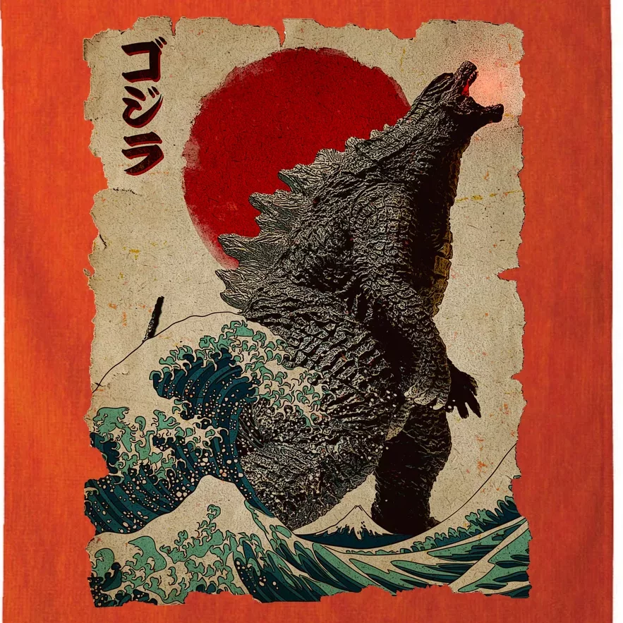 Vintage Japanese Godzilla Great Wave Poster Platinum Collection Golf Towel