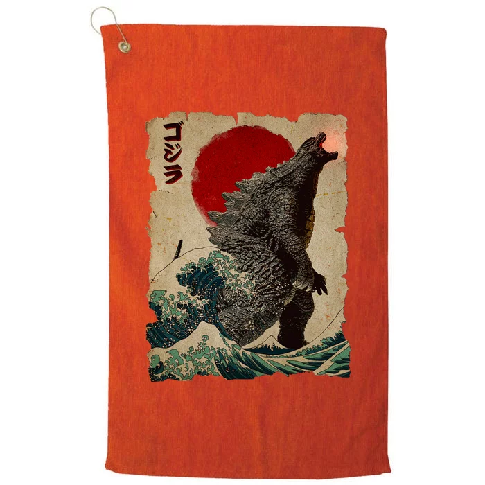 Vintage Japanese Godzilla Great Wave Poster Platinum Collection Golf Towel