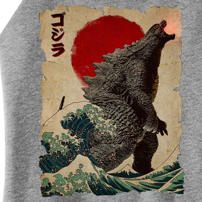 Vintage Japanese Godzilla Great Wave Poster Women’s Perfect Tri Rocker Tank