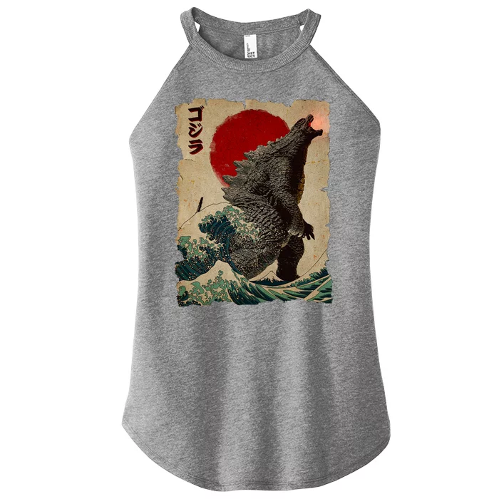 Vintage Japanese Godzilla Great Wave Poster Women’s Perfect Tri Rocker Tank