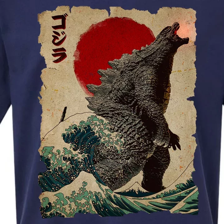 Vintage Japanese Godzilla Great Wave Poster Sueded Cloud Jersey T-Shirt