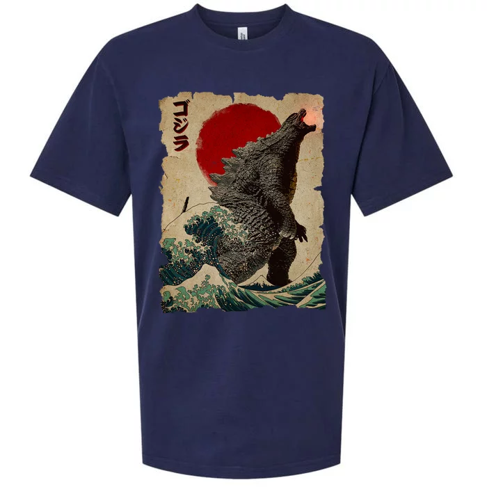 Vintage Japanese Godzilla Great Wave Poster Sueded Cloud Jersey T-Shirt