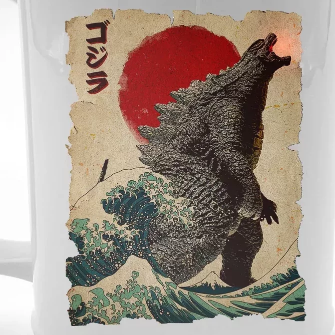 Vintage Japanese Godzilla Great Wave Poster Front & Back Beer Stein