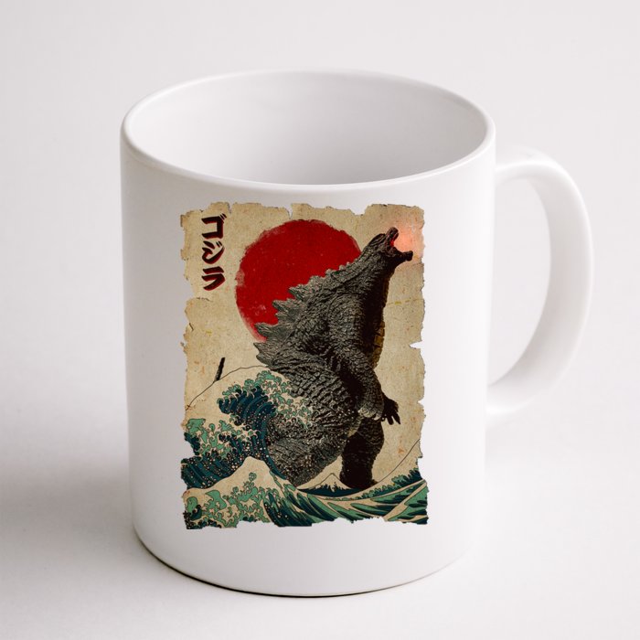 Vintage Japanese Godzilla Great Wave Poster Front & Back Coffee Mug