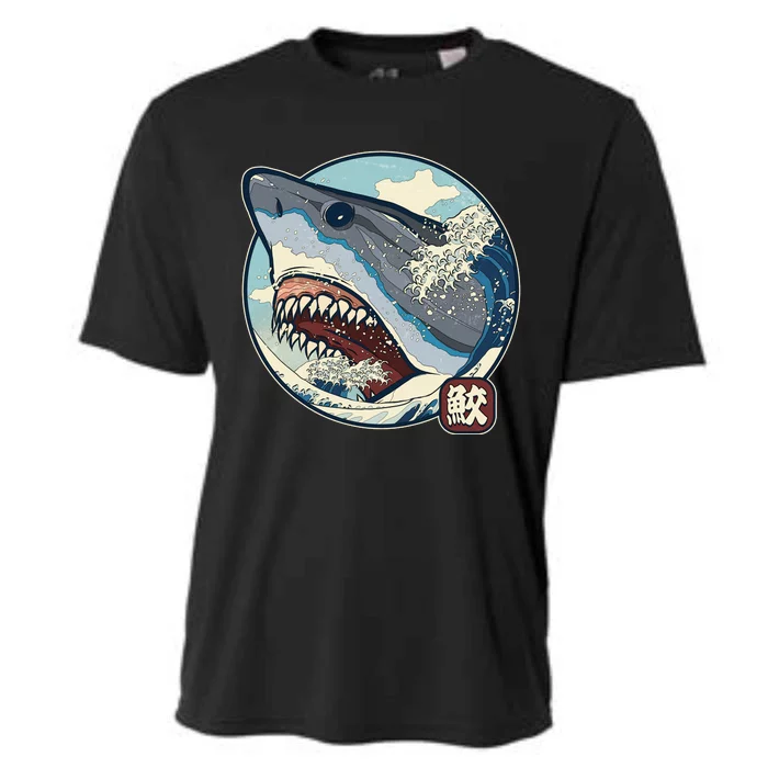 Vintage Japanese Great Wave Shark Attack Cooling Performance Crew T-Shirt