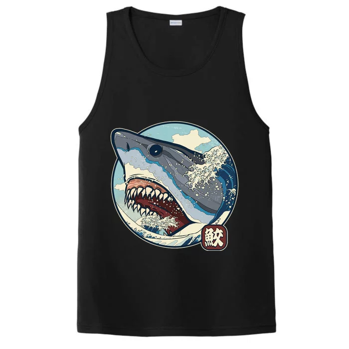 Vintage Japanese Great Wave Shark Attack Performance Tank