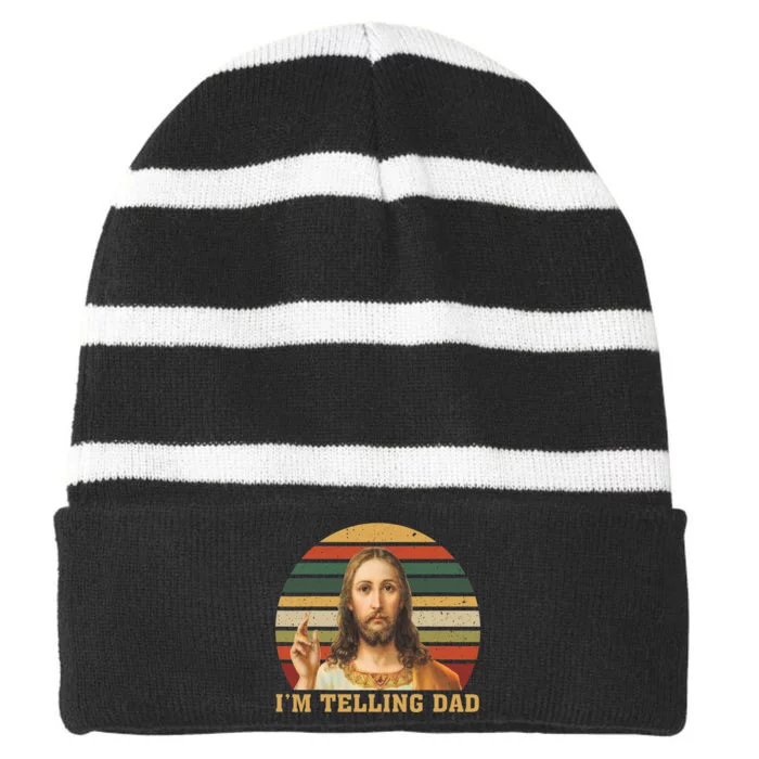 Vintage Jesus IM Telling Dad Striped Beanie with Solid Band