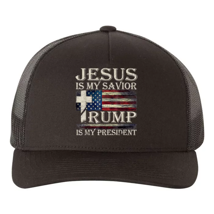 Vintage Jesus Is My Savior Trump Is My President Yupoong Adult 5-Panel Trucker Hat