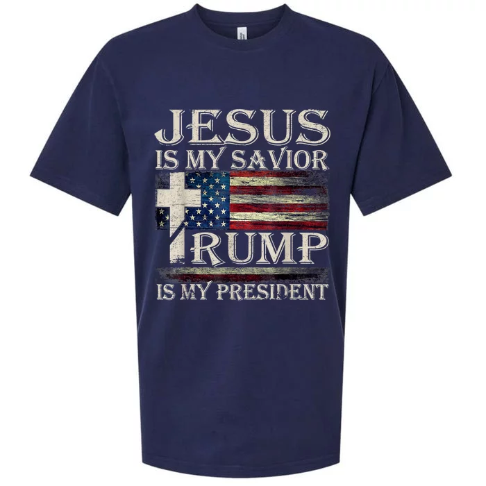 Vintage Jesus Is My Savior Trump Is My President Sueded Cloud Jersey T-Shirt