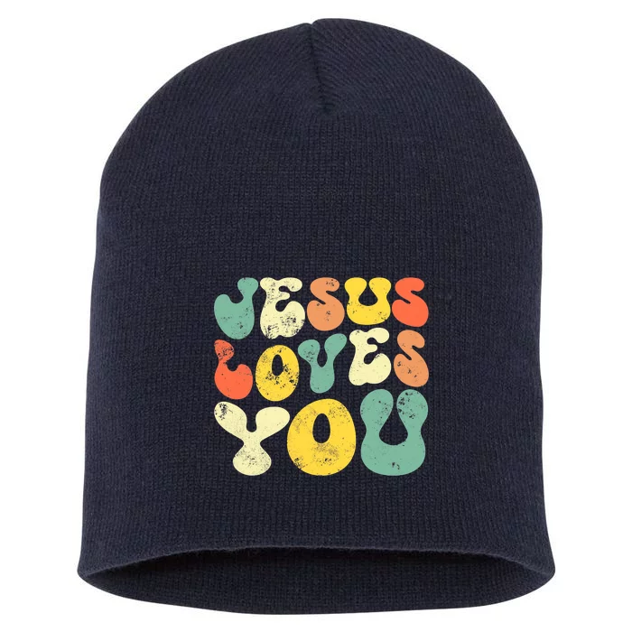 Vintage Jesus Loves You Jesus Christian Short Acrylic Beanie