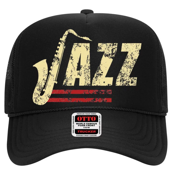 Vintage Jazz Lovers Music Band Player Saxophone High Crown Mesh Trucker Hat