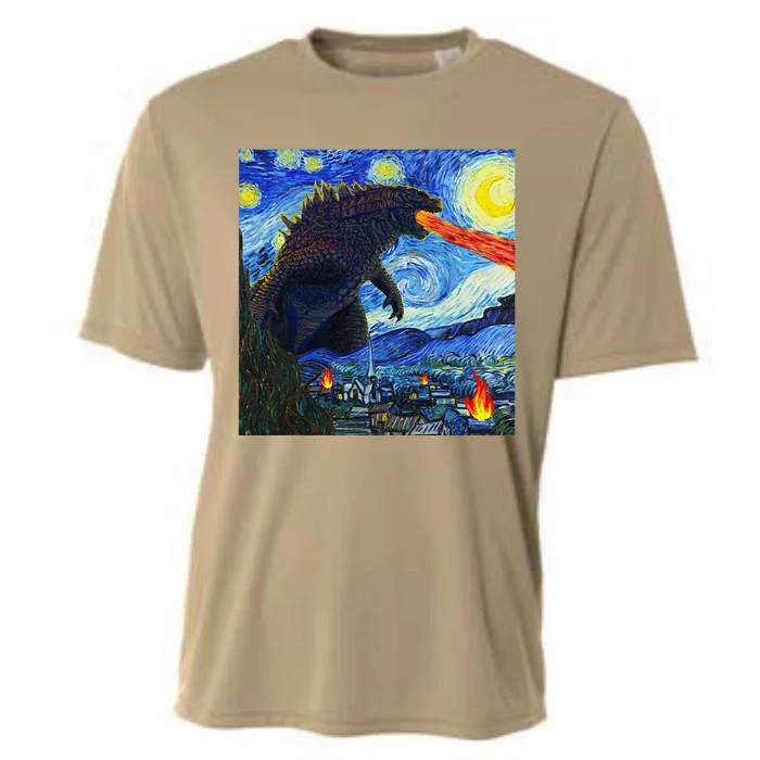 Vintage Japanese Monster Kaiju In Van Gogh Starry Night Cooling Performance Crew T-Shirt