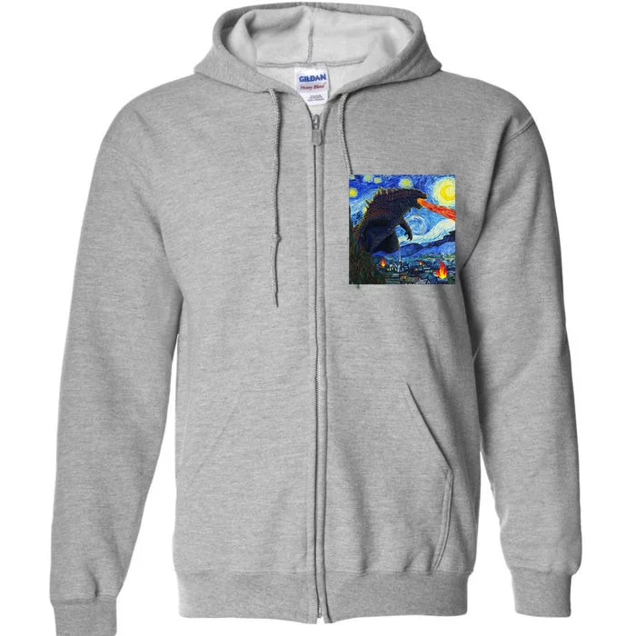 Vintage Japanese Monster Kaiju In Van Gogh Starry Night Full Zip Hoodie