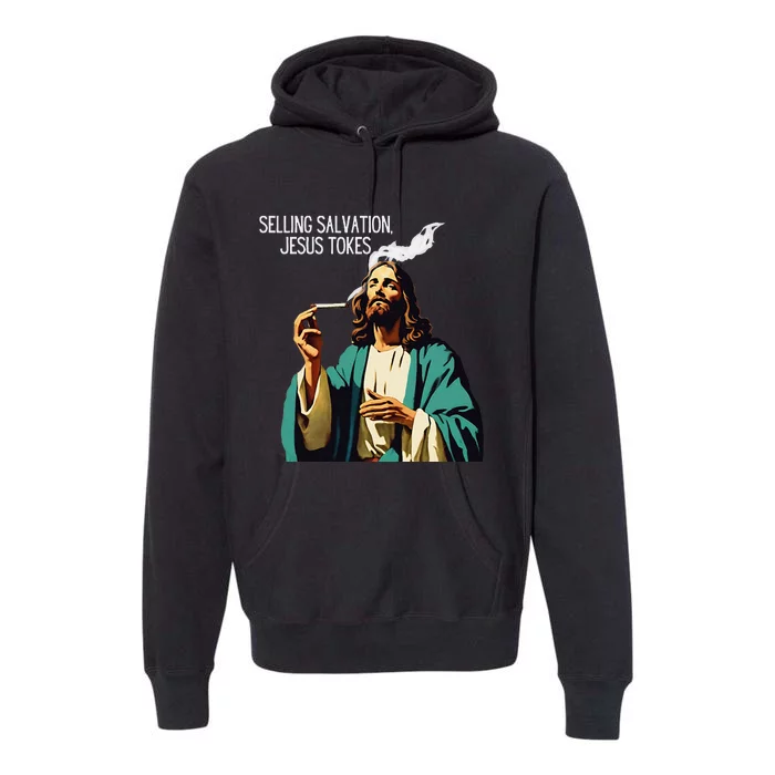 Vintage Jesus Meme Selling Salvation God Smoking Christ Premium Hoodie