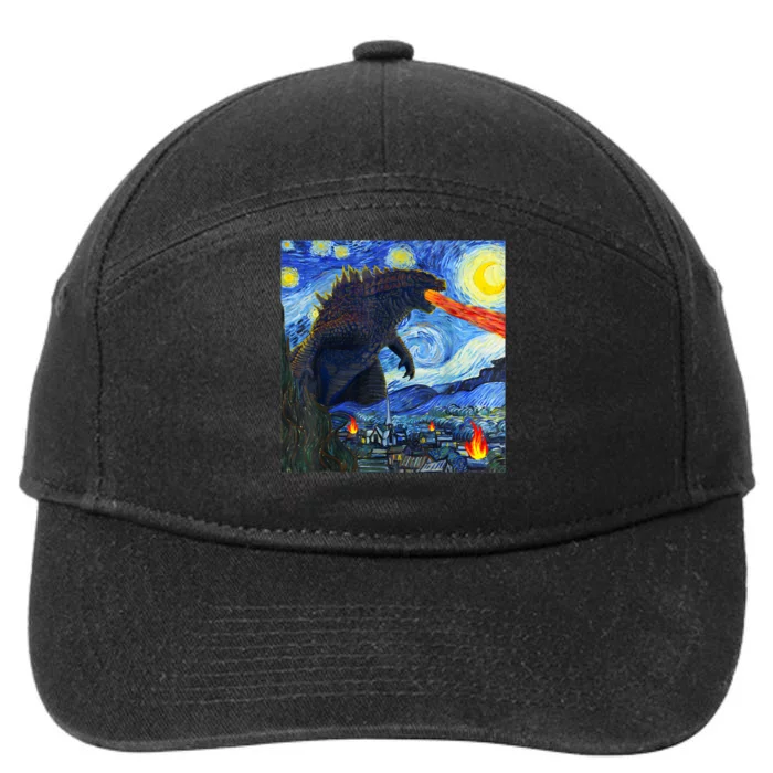 Vintage Japanese Monster Kaiju In Van Gogh Starry Night 7-Panel Snapback Hat