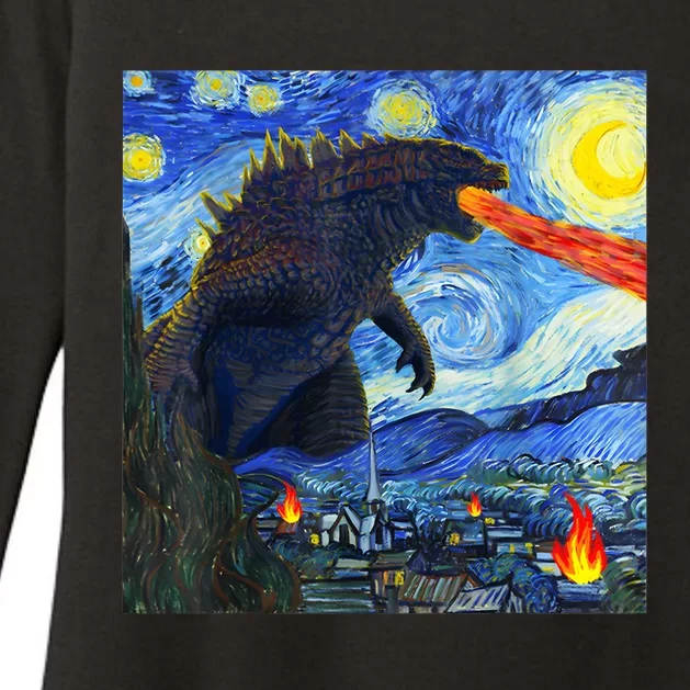 Vintage Japanese Monster Kaiju In Van Gogh Starry Night Womens CVC Long Sleeve Shirt