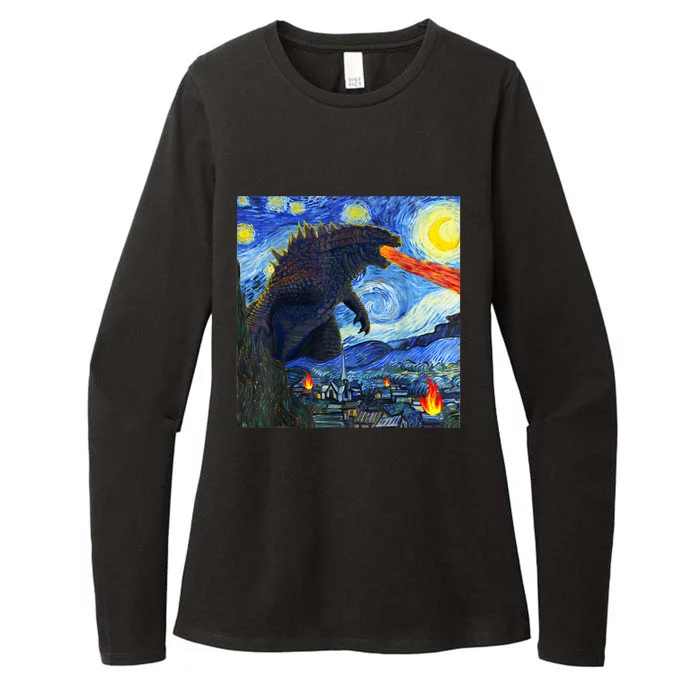 Vintage Japanese Monster Kaiju In Van Gogh Starry Night Womens CVC Long Sleeve Shirt