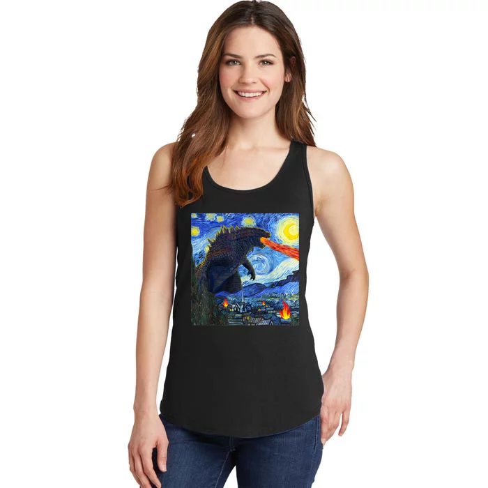 Vintage Japanese Monster Kaiju In Van Gogh Starry Night Ladies Essential Tank