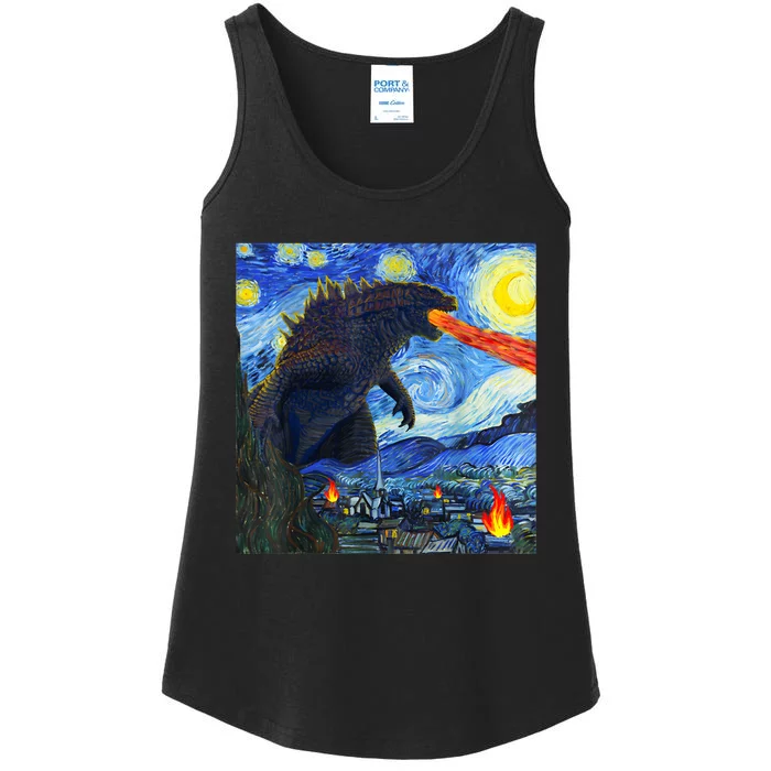 Vintage Japanese Monster Kaiju In Van Gogh Starry Night Ladies Essential Tank