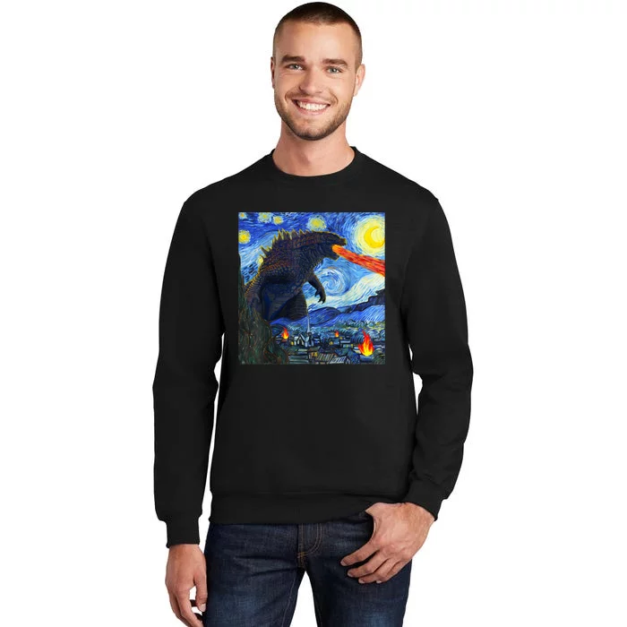 Vintage Japanese Monster Kaiju In Van Gogh Starry Night Tall Sweatshirt